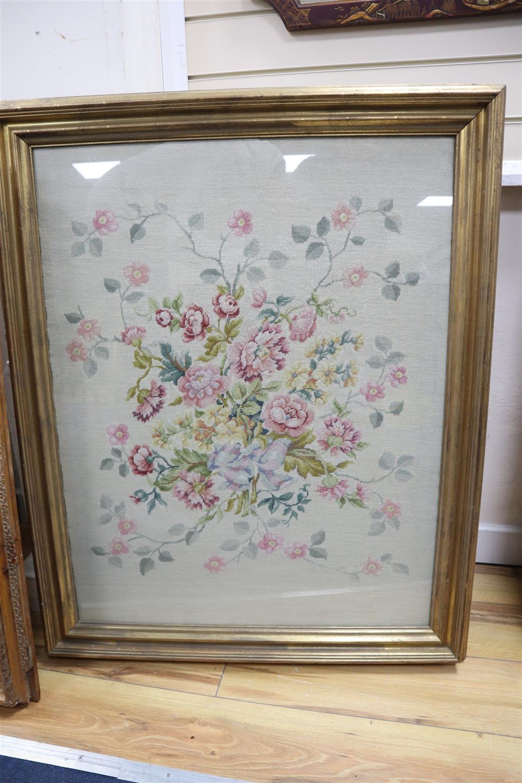 A gilt framed needlework panel, 82 x 65cm